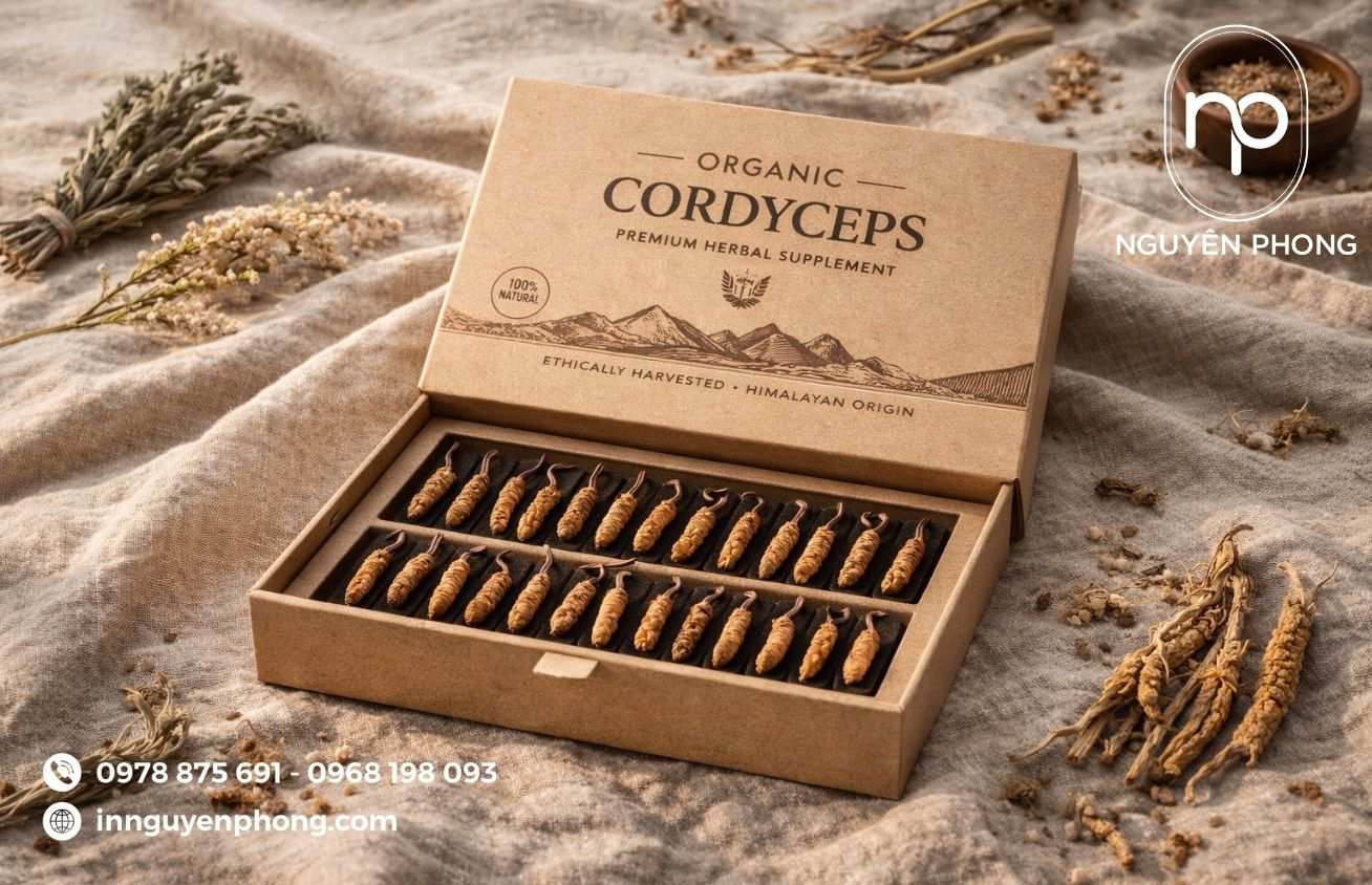 Mẫu hộp đựng đông trùng hạ thảo mộc mạc 